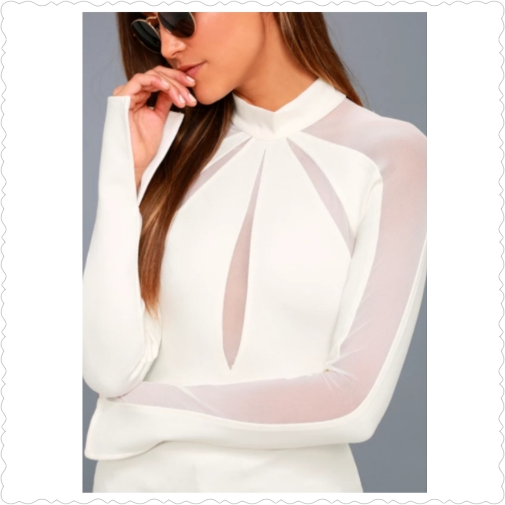 FREE PEOPLE Monarch Ivory Mesh Top, Small - Picture 2 of 7